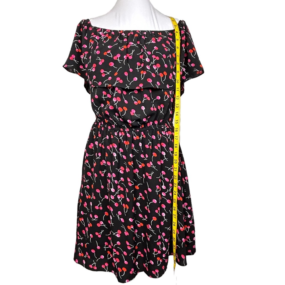 Dress Black w/ Red Cherries Flounce Top Elastic Waist Size M like … - Picture 5 of 11